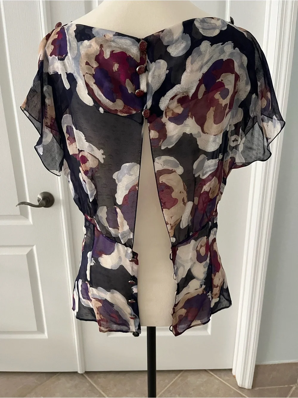 Chanel Vintage Multicolor Printed Sheer Chiffon Blouse FR 38 Made in France